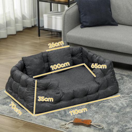 Cama para Mascotas con 2 Almohadas Colchón para Perros Antideslizante con Funda Extraíble y Lavable 110x70x35 cm Gris [1]