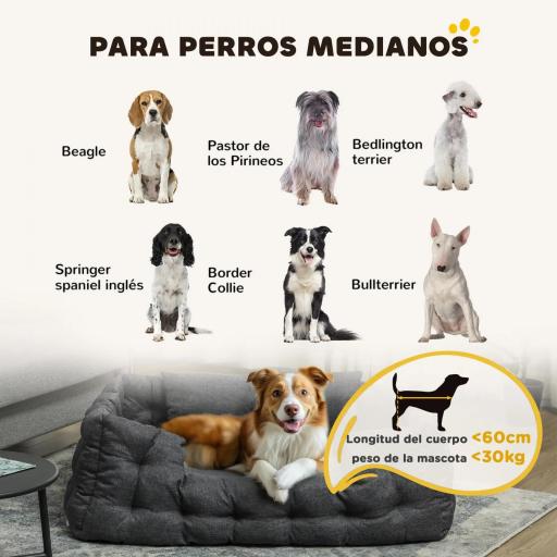 Cama para Mascotas con 2 Almohadas Colchón para Perros Antideslizante con Funda Extraíble y Lavable 110x70x35 cm Gris [2]