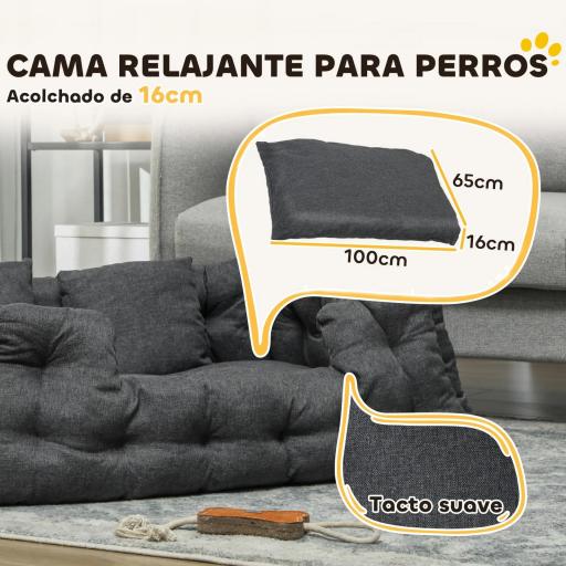 Cama para Mascotas con 2 Almohadas Colchón para Perros Antideslizante con Funda Extraíble y Lavable 110x70x35 cm Gris [4]
