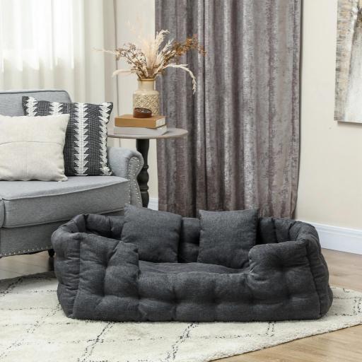 Cama para Mascotas con 2 Almohadas Colchón para Perros Antideslizante con Funda Extraíble y Lavable 110x70x35 cm Gris [7]