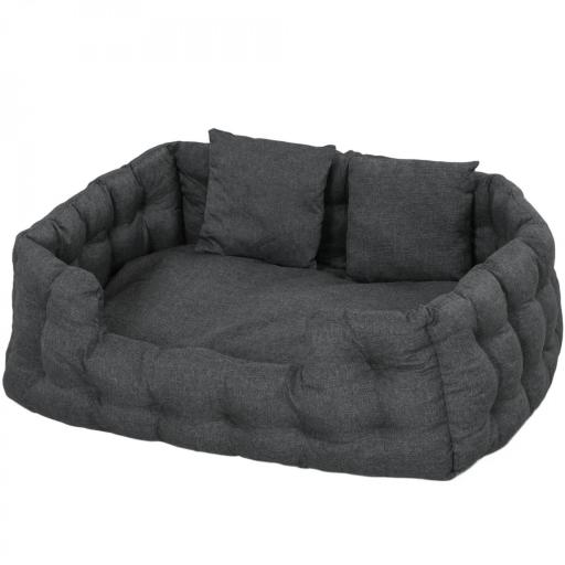 Cama para Mascotas con 2 Almohadas Colchón para Perros Antideslizante con Funda Extraíble y Lavable 110x70x35 cm Gris [8]