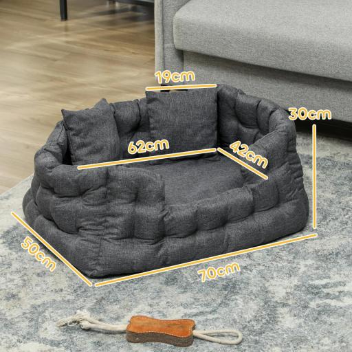 Cama para Mascotas con 2 Almohadas Colchón para Perros Antideslizante con Funda Extraíble y Lavable 70x50x30 cm Gris [1]