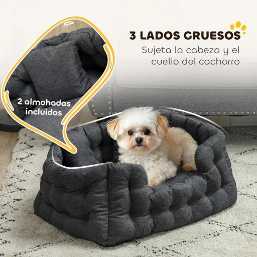 Cama para Mascotas con 2 Almohadas Colchón para Perros Antideslizante con Funda Extraíble y Lavable 70x50x30 cm Gris [3]