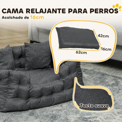 Cama para Mascotas con 2 Almohadas Colchón para Perros Antideslizante con Funda Extraíble y Lavable 70x50x30 cm Gris [4]