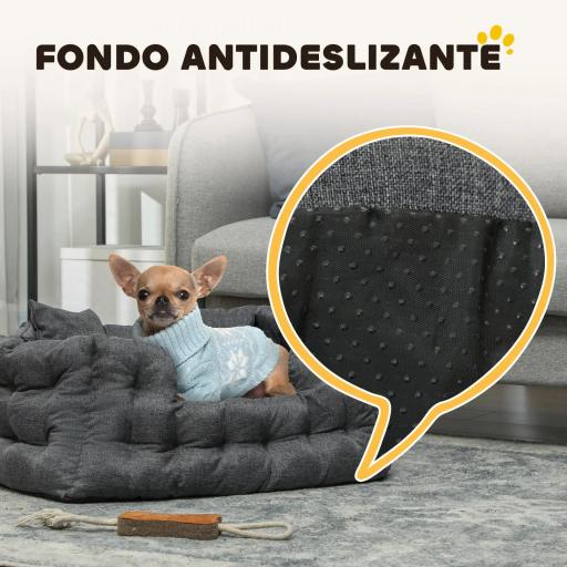 Cama para Mascotas con 2 Almohadas Colchón para Perros Antideslizante con Funda Extraíble y Lavable 70x50x30 cm Gris [5]