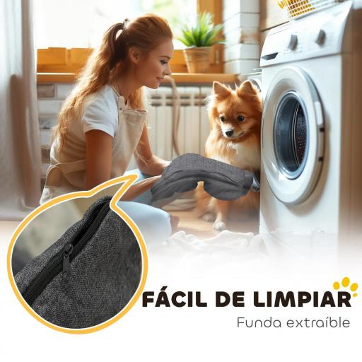 Cama para Mascotas con 2 Almohadas Colchón para Perros Antideslizante con Funda Extraíble y Lavable 70x50x30 cm Gris [6]