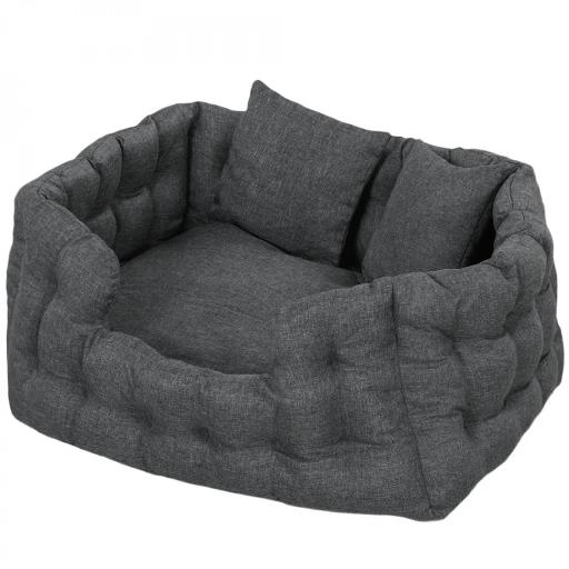 Cama para Mascotas con 2 Almohadas Colchón para Perros Antideslizante con Funda Extraíble y Lavable 70x50x30 cm Gris [8]