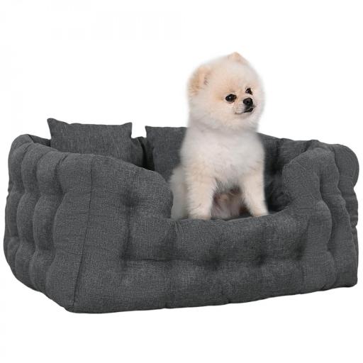 Cama para Mascotas con 2 Almohadas Colchón para Perros Antideslizante con Funda Extraíble y Lavable 70x50x30 cm Gris [9]