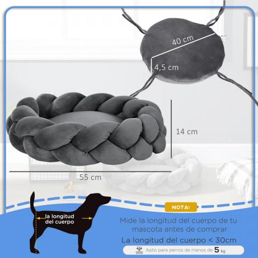 Cama para Perros Pequeños Cama para Mascotas Lavable con Cojín Independiente y Cuerda de Algodón 55x55x14 cm Gris [4]