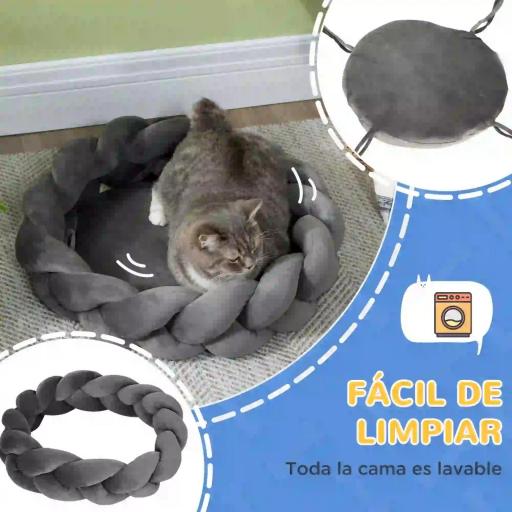 Cama para Perros Pequeños Cama para Mascotas Lavable con Cojín Independiente y Cuerda de Algodón 55x55x14 cm Gris [2]