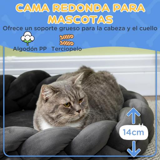 Cama para Perros Pequeños Cama para Mascotas Lavable con Cojín Independiente y Cuerda de Algodón 55x55x14 cm Gris [1]