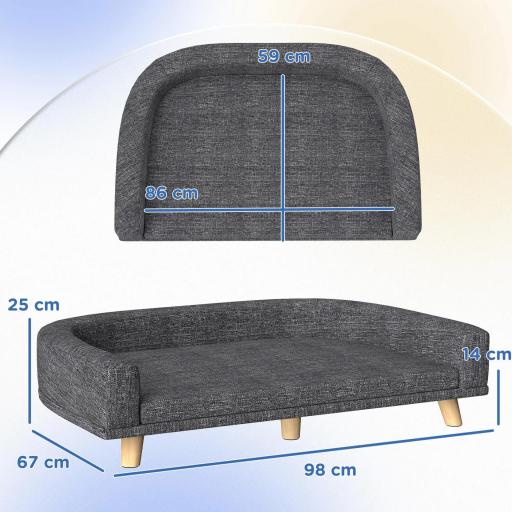 Sofá para Perros Grandes Cama Elevada para Perros con Cojín Lavable y Patas de Madera Carga 30 kg 98x67x25cm Gris Oscuro [1]