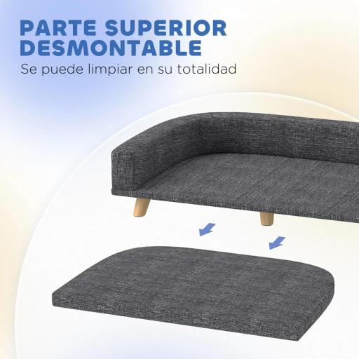 Sofá para Perros Grandes Cama Elevada para Perros con Cojín Lavable y Patas de Madera Carga 30 kg 98x67x25cm Gris Oscuro [3]