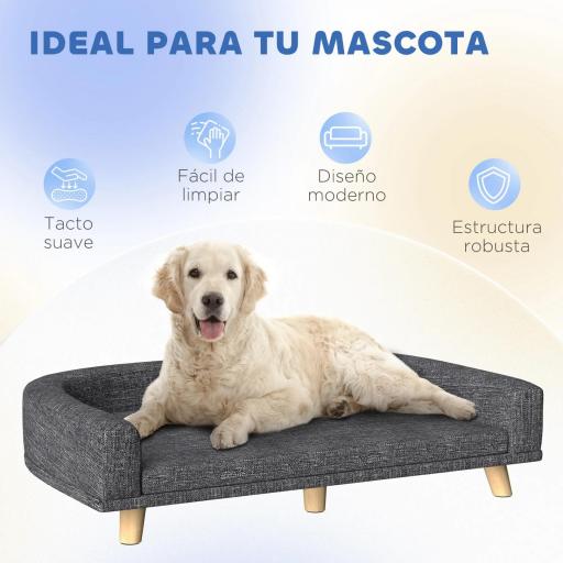 Sofá para Perros Grandes Cama Elevada para Perros con Cojín Lavable y Patas de Madera Carga 30 kg 98x67x25cm Gris Oscuro [5]