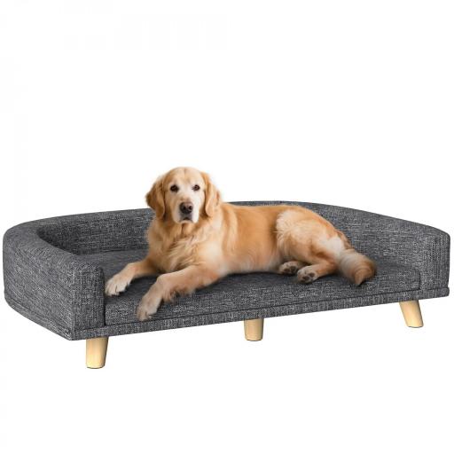 Sofá para Perros Grandes Cama Elevada para Perros con Cojín Lavable y Patas de Madera Carga 30 kg 98x67x25cm Gris Oscuro [8]