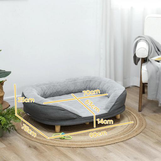 Sofá para Mascotas con Parte Superior Desmontable Funda Lavable y Patas de Madera Carga 25 kg 90x78x25 cm Gris [1]