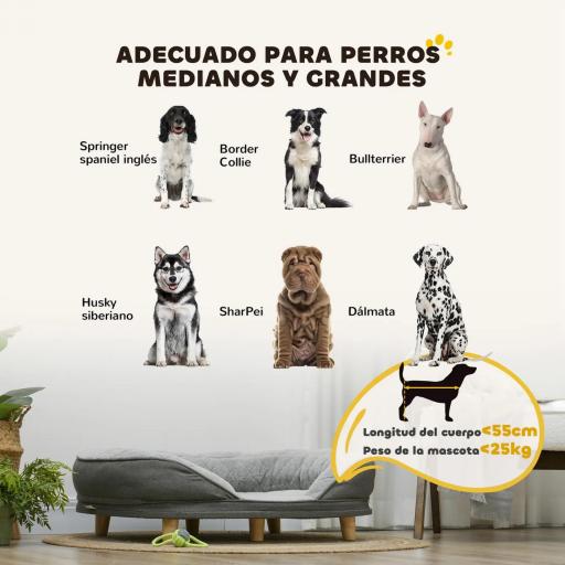 Sofá para Mascotas con Parte Superior Desmontable Funda Lavable y Patas de Madera Carga 25 kg 90x78x25 cm Gris [2]