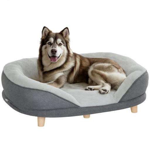 Sofá para Mascotas con Parte Superior Desmontable Funda Lavable y Patas de Madera Carga 25 kg 90x78x25 cm Gris [8]