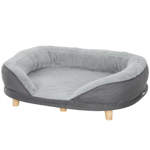 Sofá para Mascotas con Parte Superior Desmontable Funda Lavable y Patas de Madera Carga 25 kg 90x78x25 cm Gris [9]