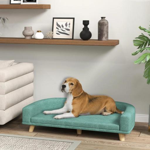 Sofá para Perros Grandes Cama Elevada para Perros con Cojín Lavable y Patas de Madera Carga 30 kg 98x67x25 cm Verde