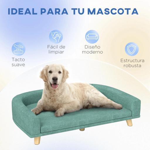 Sofá para Perros Grandes Cama Elevada para Perros con Cojín Lavable y Patas de Madera Carga 30 kg 98x67x25 cm Verde [5]