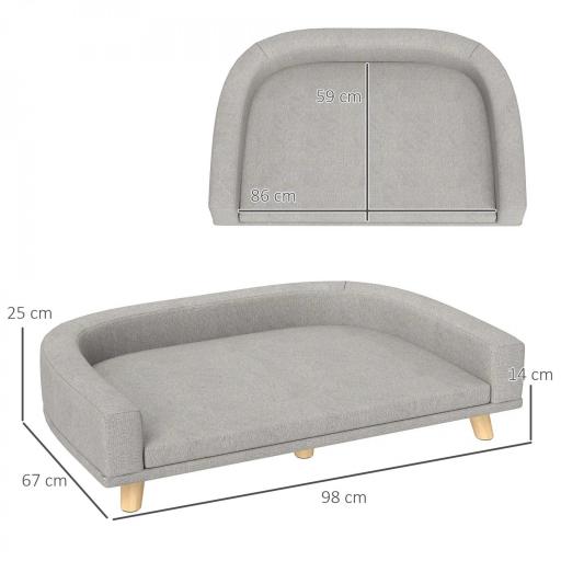 Sofá para Perros Grandes Cama Elevada para Perros con Cojín Lavable y Patas de Madera Carga 30 kg 98x67x25 cm Gris Claro [1]