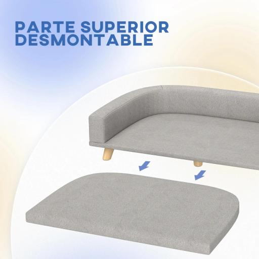 Sofá para Perros Grandes Cama Elevada para Perros con Cojín Lavable y Patas de Madera Carga 30 kg 98x67x25 cm Gris Claro [3]