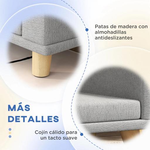 Sofá para Perros Grandes Cama Elevada para Perros con Cojín Lavable y Patas de Madera Carga 30 kg 98x67x25 cm Gris Claro [4]