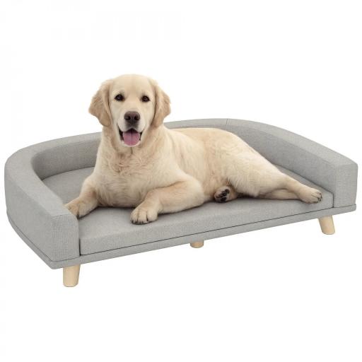 Sofá para Perros Grandes Cama Elevada para Perros con Cojín Lavable y Patas de Madera Carga 30 kg 98x67x25 cm Gris Claro [8]