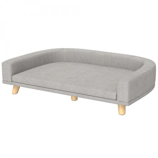 Sofá para Perros Grandes Cama Elevada para Perros con Cojín Lavable y Patas de Madera Carga 30 kg 98x67x25 cm Gris Claro [9]