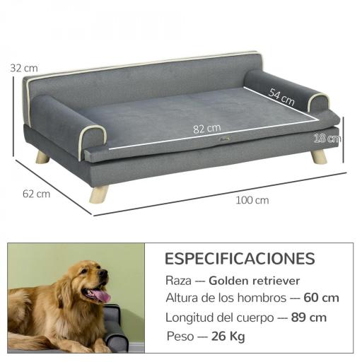 Sofá para Perros Grandes y Medianos Tapizada en Chenilla con Cojín Lavable y Patas de Madera de Pino Gris Oscuro [1]