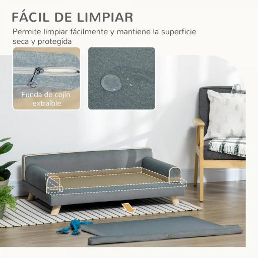 Sofá para Perros Grandes y Medianos Tapizada en Chenilla con Cojín Lavable y Patas de Madera de Pino Gris Oscuro [3]