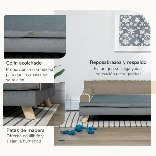 Sofá para Perros Grandes y Medianos Tapizada en Chenilla con Cojín Lavable y Patas de Madera de Pino Gris Oscuro [4]