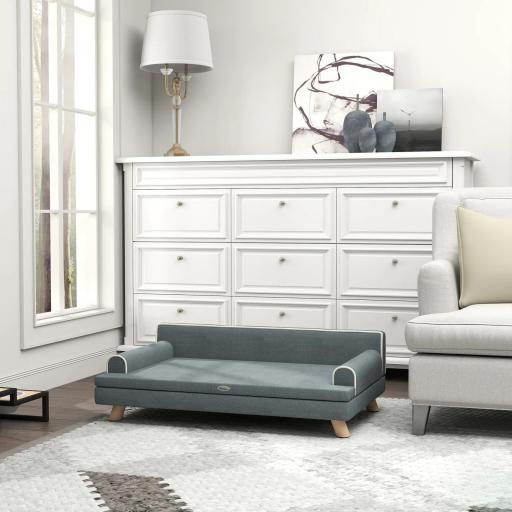 Sofá para Perros Grandes y Medianos Tapizada en Chenilla con Cojín Lavable y Patas de Madera de Pino Gris Oscuro [6]