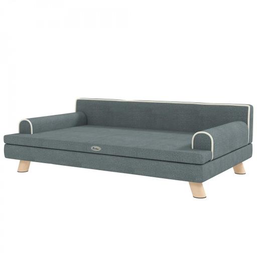 Sofá para Perros Grandes y Medianos Tapizada en Chenilla con Cojín Lavable y Patas de Madera de Pino Gris Oscuro [9]