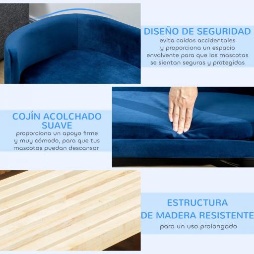 Sofá para Perros Pequeños con Patas de Madera Funda Lavable y Cojín Desmontable 86x55x33 cm Azul [3]