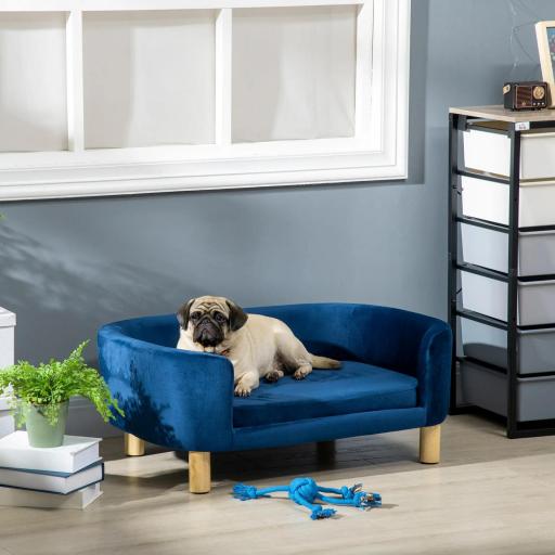 Sofá para Perros Pequeños con Patas de Madera Funda Lavable y Cojín Desmontable 86x55x33 cm Azul