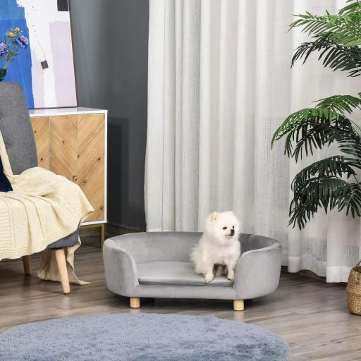 Sofá para Perros Pequeños con Patas de Madera Funda Lavable y Cojín Desmontable 86x55x33 cm Gris Claro
