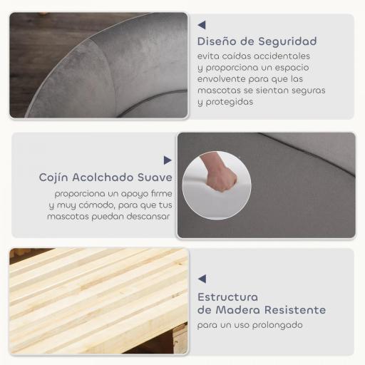 Sofá para Perros Pequeños con Patas de Madera Funda Lavable y Cojín Desmontable 86x55x33 cm Gris Claro [3]