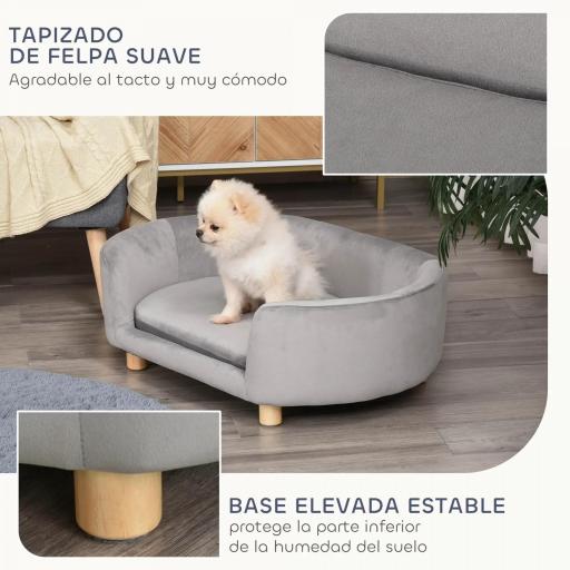 Sofá para Perros Pequeños con Patas de Madera Funda Lavable y Cojín Desmontable 86x55x33 cm Gris Claro [4]