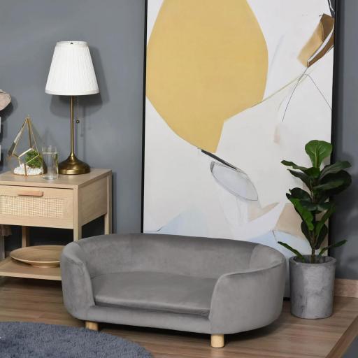 Sofá para Perros Pequeños con Patas de Madera Funda Lavable y Cojín Desmontable 86x55x33 cm Gris Claro [6]