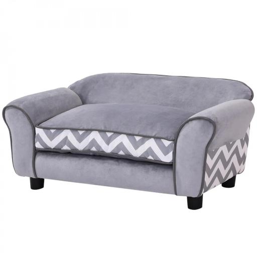 Sofá para Mascotas con Patas Cama para Perros de Madera con Cojín Acolchado Acogedora Funda Lavable 73,5x41x33 cm Gris [9]