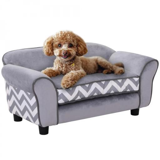 Sofá para Mascotas con Patas Cama para Perros de Madera con Cojín Acolchado Acogedora Funda Lavable 73,5x41x33 cm Gris [8]