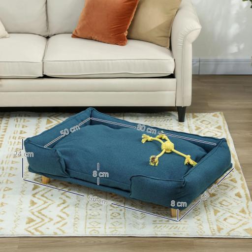 Cama Elevada para Perros con Patas de Madera y Cojín Lavables Cama para Mascotas Carga 30 kg 96x66x24 cm Azul [1]