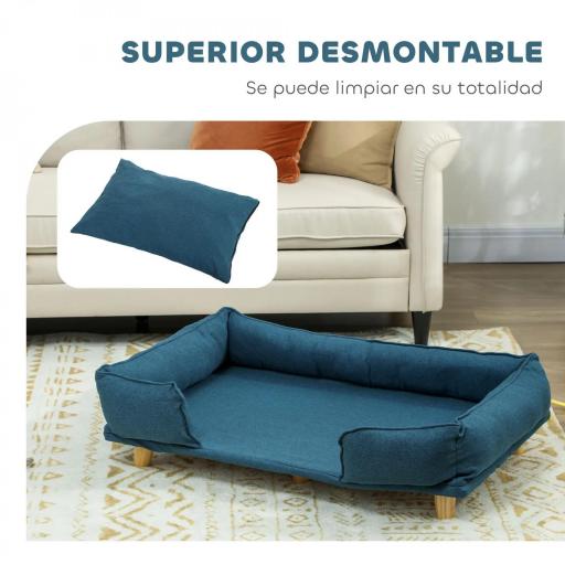 Cama Elevada para Perros con Patas de Madera y Cojín Lavables Cama para Mascotas Carga 30 kg 96x66x24 cm Azul [3]