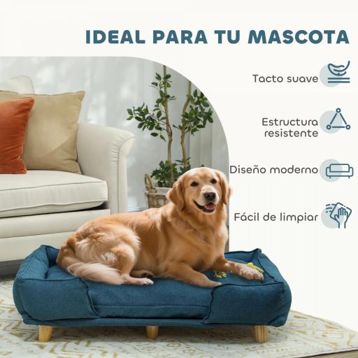 Cama Elevada para Perros con Patas de Madera y Cojín Lavables Cama para Mascotas Carga 30 kg 96x66x24 cm Azul [5]