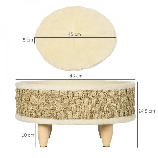 Cama para Perros Miniaturas con Cojín Lavable Cuerda de Seagrass y Marco de Madera Ø48x24,5 cm Beige [1]