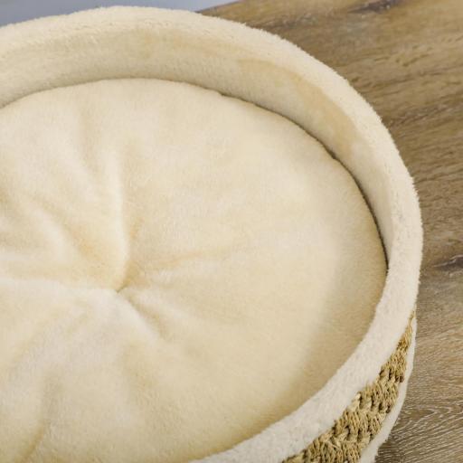 Cama para Perros Miniaturas con Cojín Lavable Cuerda de Seagrass y Marco de Madera Ø48x24,5 cm Beige [6]