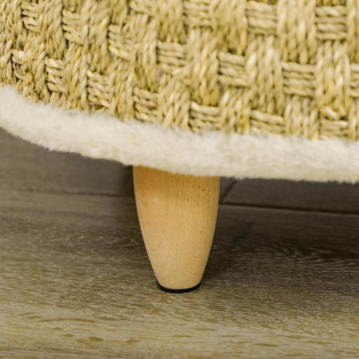 Cama para Perros Miniaturas con Cojín Lavable Cuerda de Seagrass y Marco de Madera Ø48x24,5 cm Beige [7]