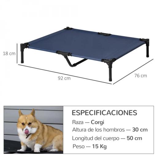 Cama Elevada para Perros Refrescante y Transpirable Cama para Perros Grandes 92x76x18 cm para Interior Exterior Azul [1]